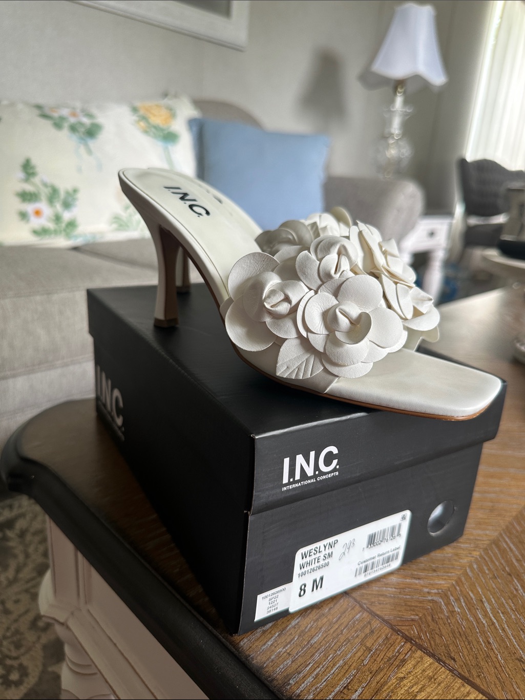 Inc International Concepts Ivory Floral Slide Heel Mule